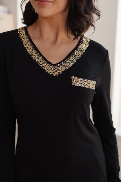 Sparkle Edge V-Neck Long Sleeve Top