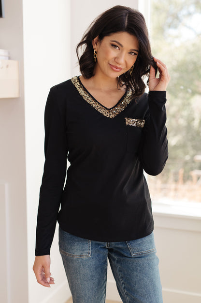 Sparkle Edge V-Neck Long Sleeve Top