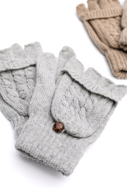 Cozy Flip Top Cable Knit Gloves Duo