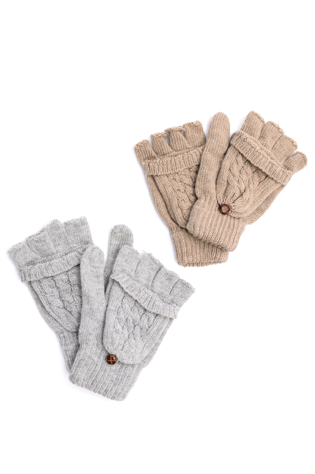 Cozy Flip Top Cable Knit Gloves Duo