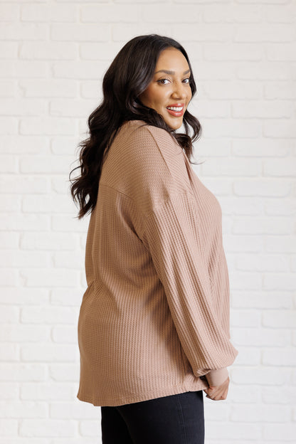 Serene Vibes V-Neck Long Sleeve Top in Coffee