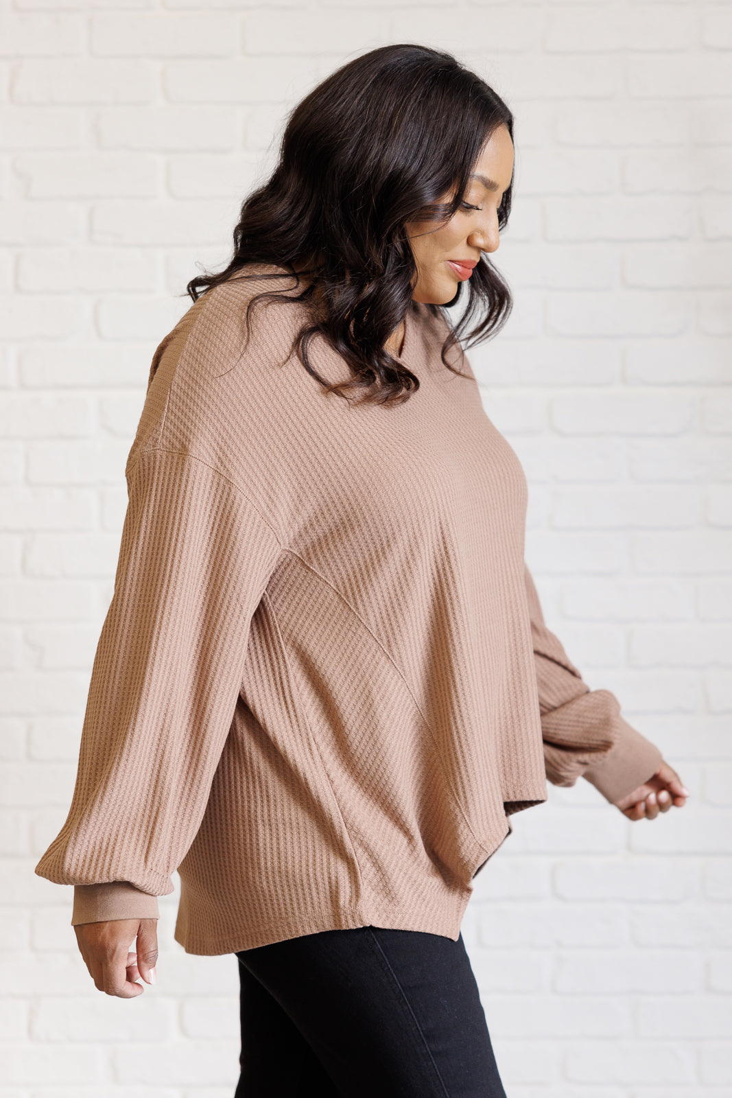 Serene Vibes V-Neck Long Sleeve Top in Coffee