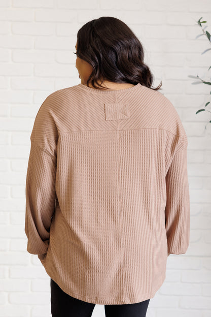 Serene Vibes V-Neck Long Sleeve Top in Coffee