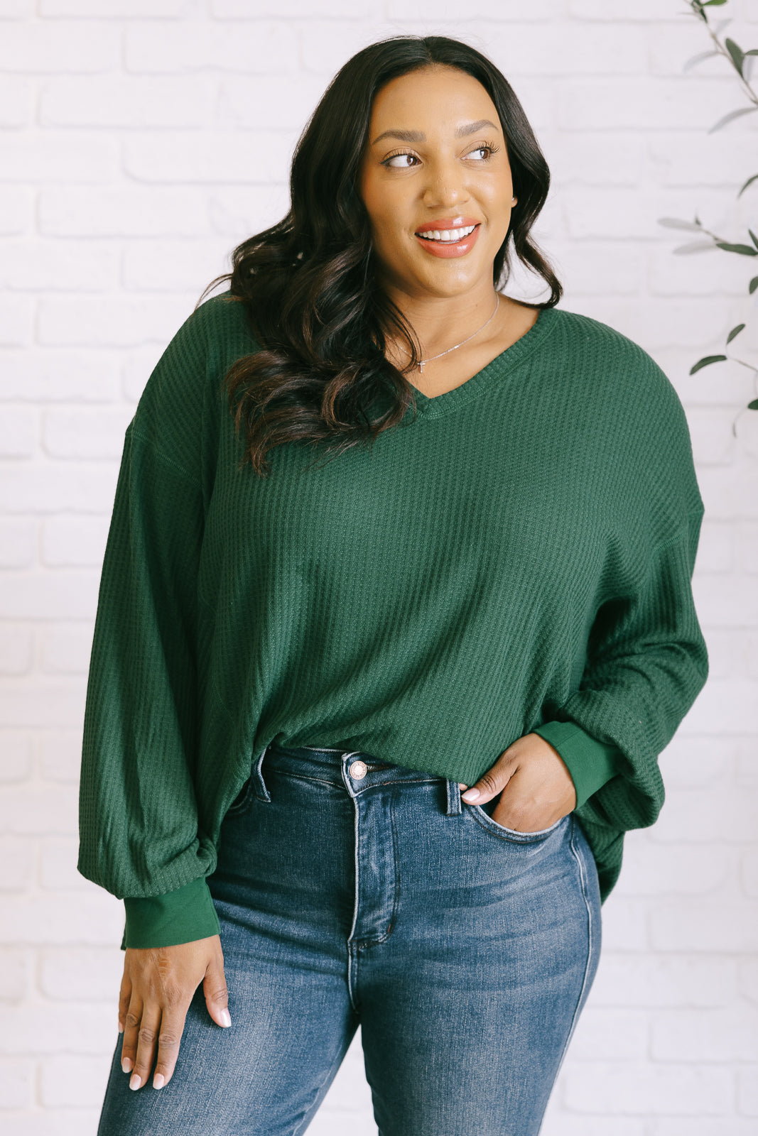 Serene Vibes V-Neck Long Sleeve Top in Green