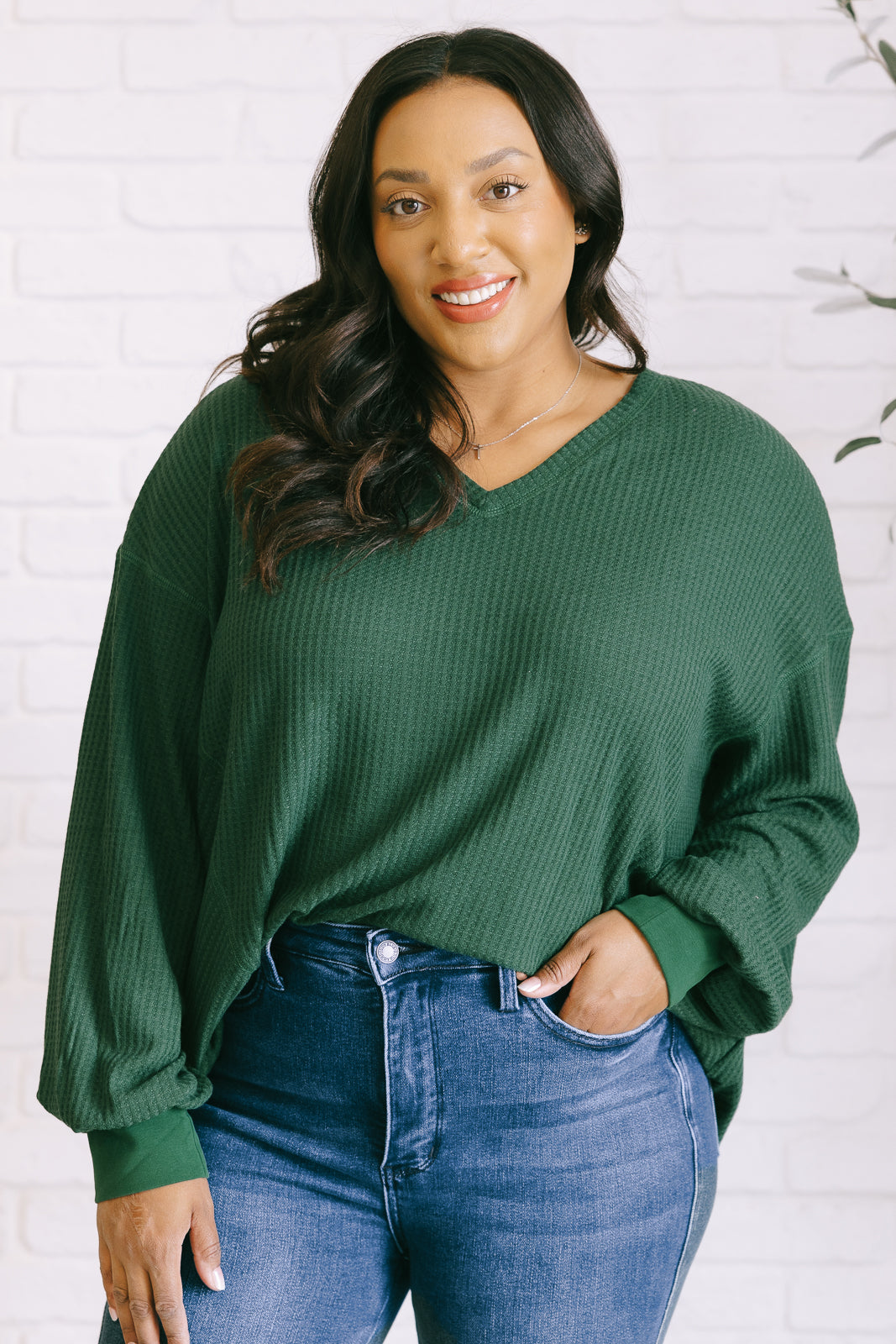 Serene Vibes V-Neck Long Sleeve Top in Green