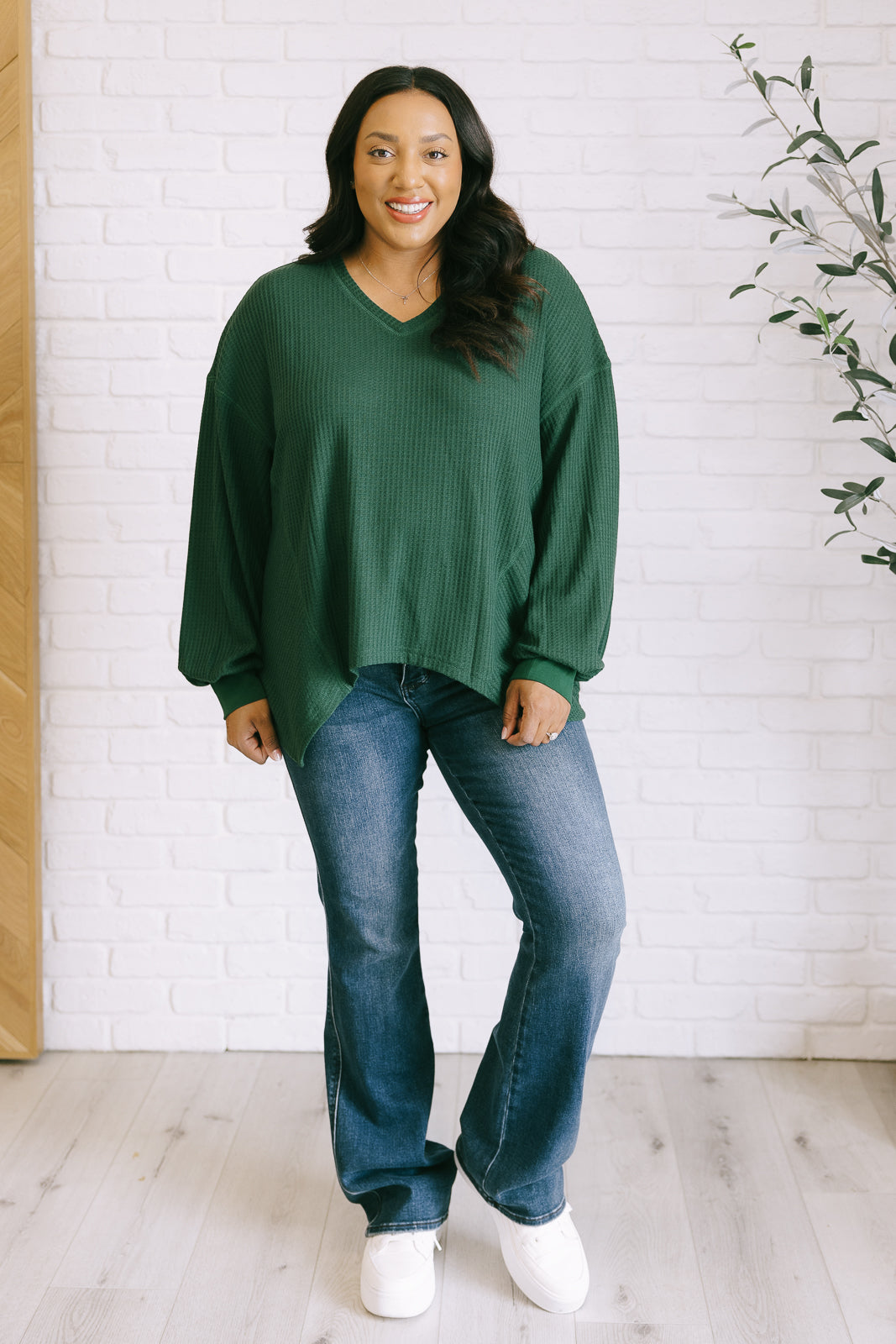 Serene Vibes V-Neck Long Sleeve Top in Green