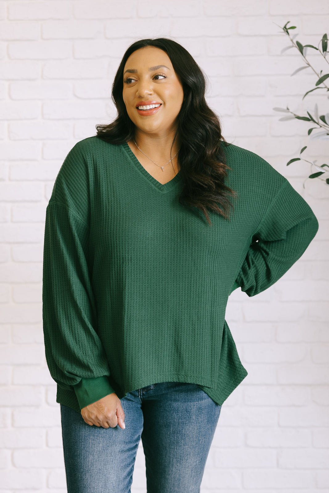 Serene Vibes V-Neck Long Sleeve Top in Green