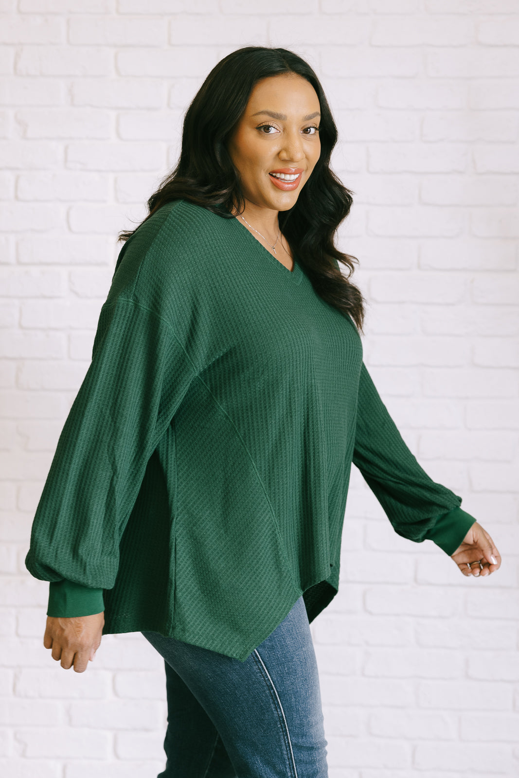 Serene Vibes V-Neck Long Sleeve Top in Green