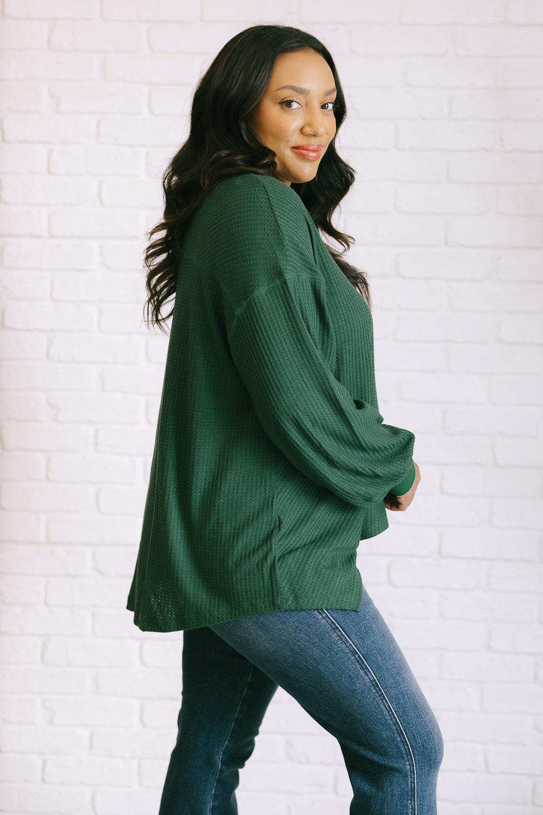 Serene Vibes V-Neck Long Sleeve Top in Green