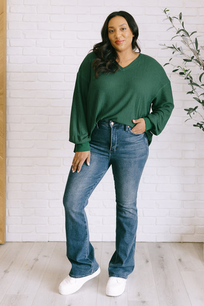 Serene Vibes V-Neck Long Sleeve Top in Green