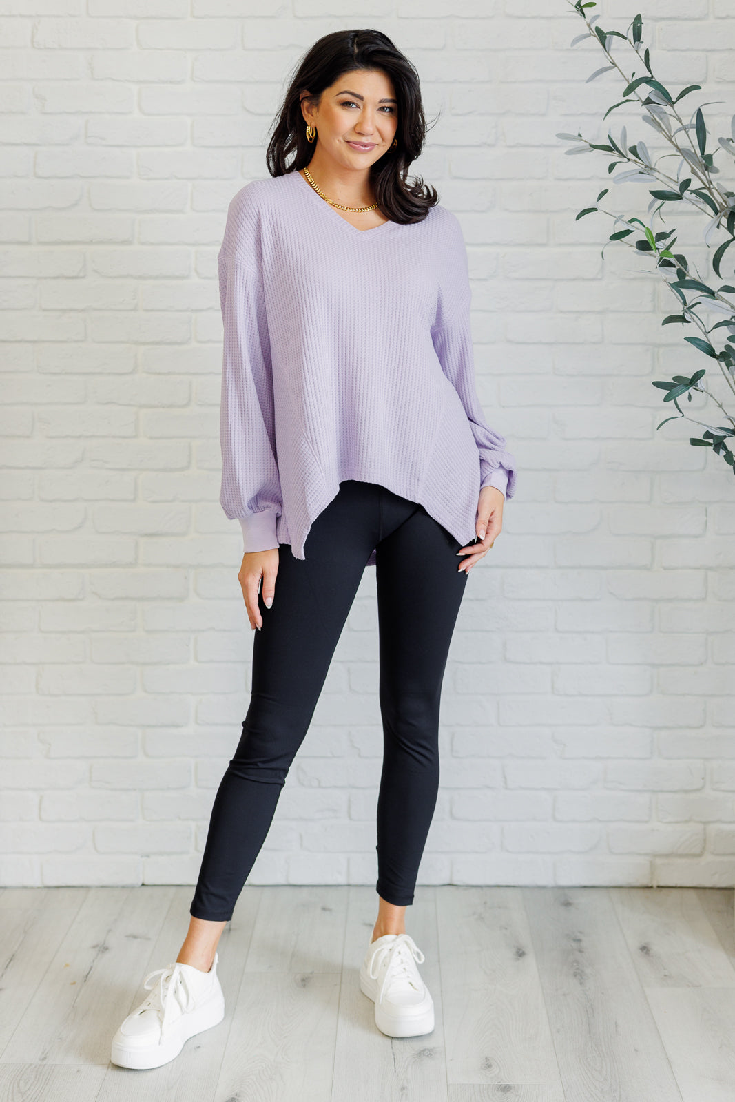 Serene Vibes V-Neck Long Sleeve Top in Lavender