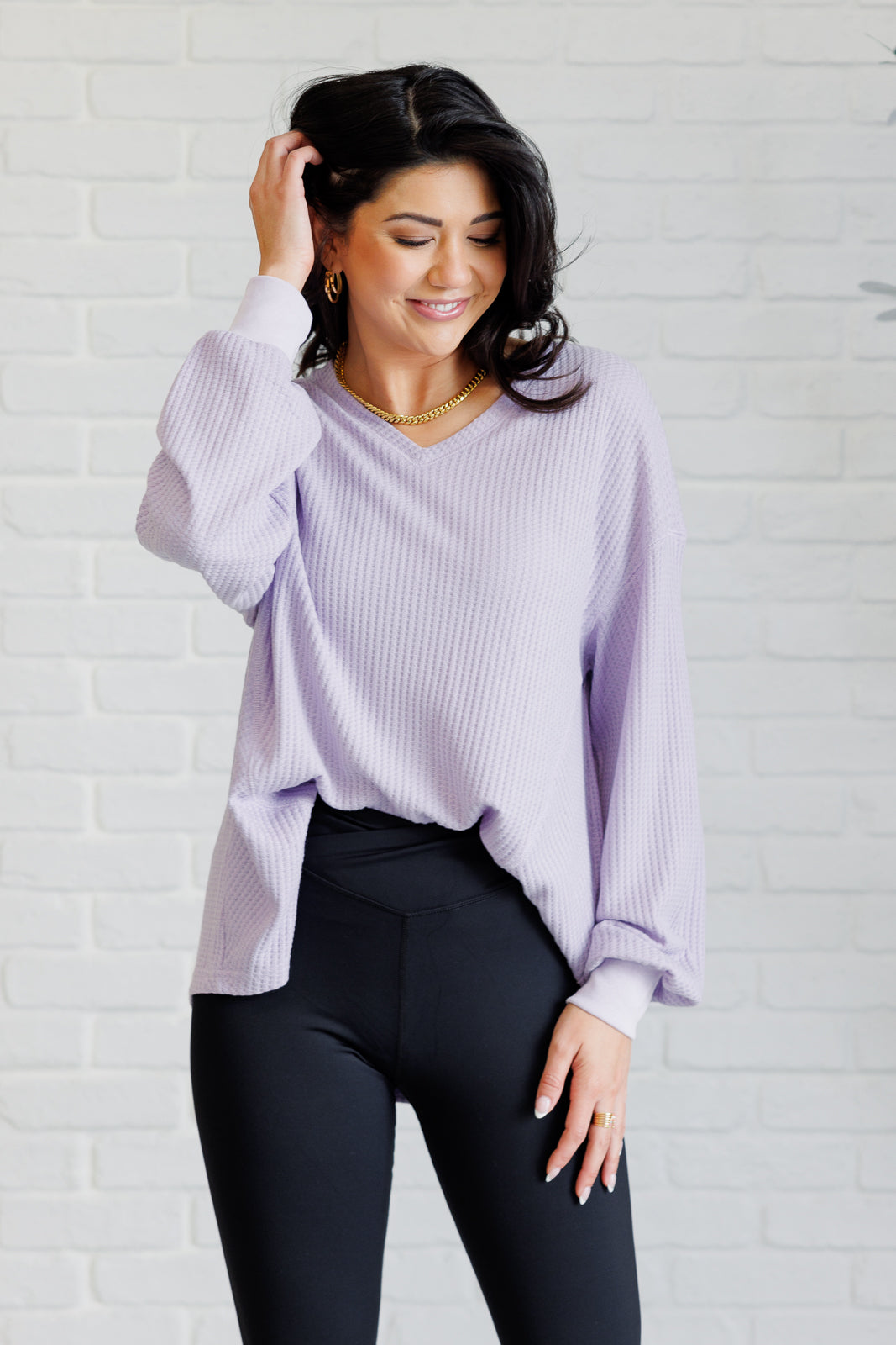 Serene Vibes V-Neck Long Sleeve Top in Lavender