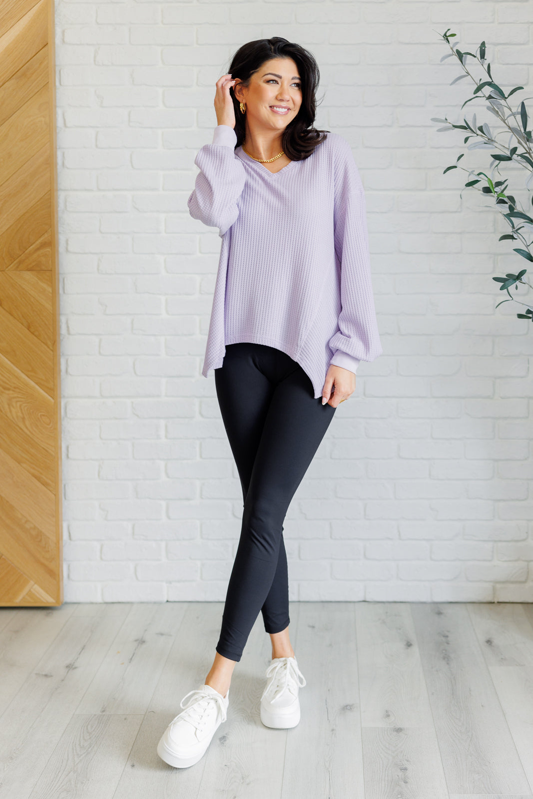 Serene Vibes V-Neck Long Sleeve Top in Lavender