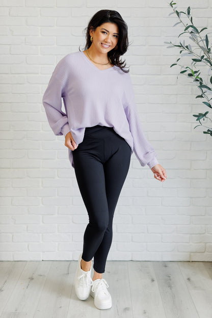 Serene Vibes V-Neck Long Sleeve Top in Lavender