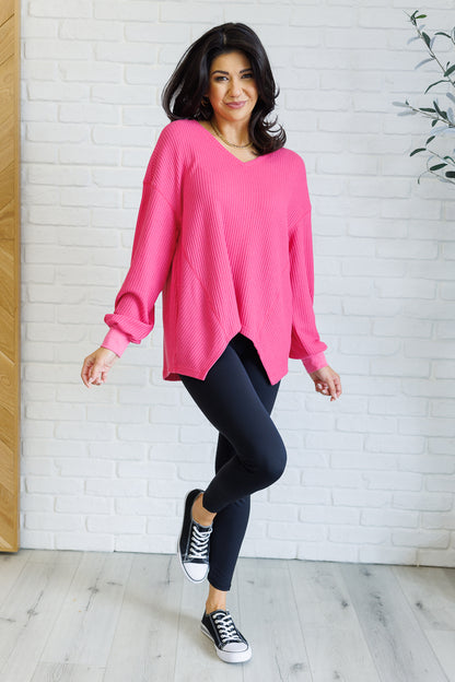 Serene Vibes V-Neck Long Sleeve Top in Pink