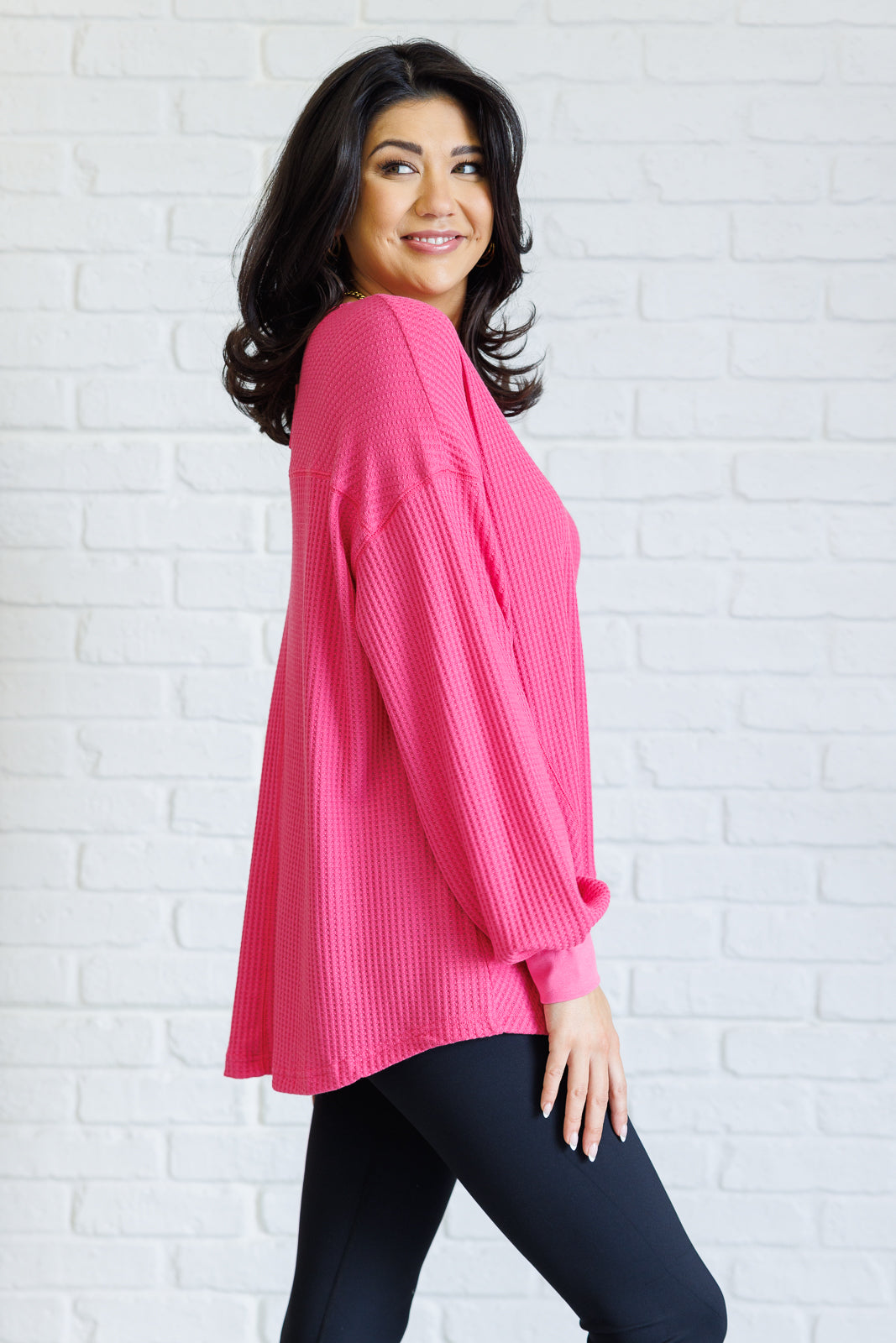 Serene Vibes V-Neck Long Sleeve Top in Pink