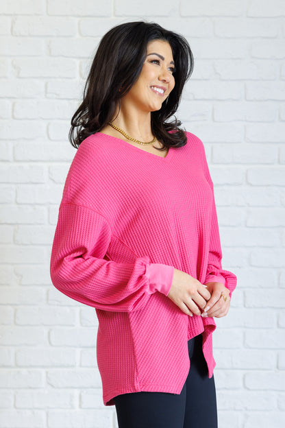 Serene Vibes V-Neck Long Sleeve Top in Pink