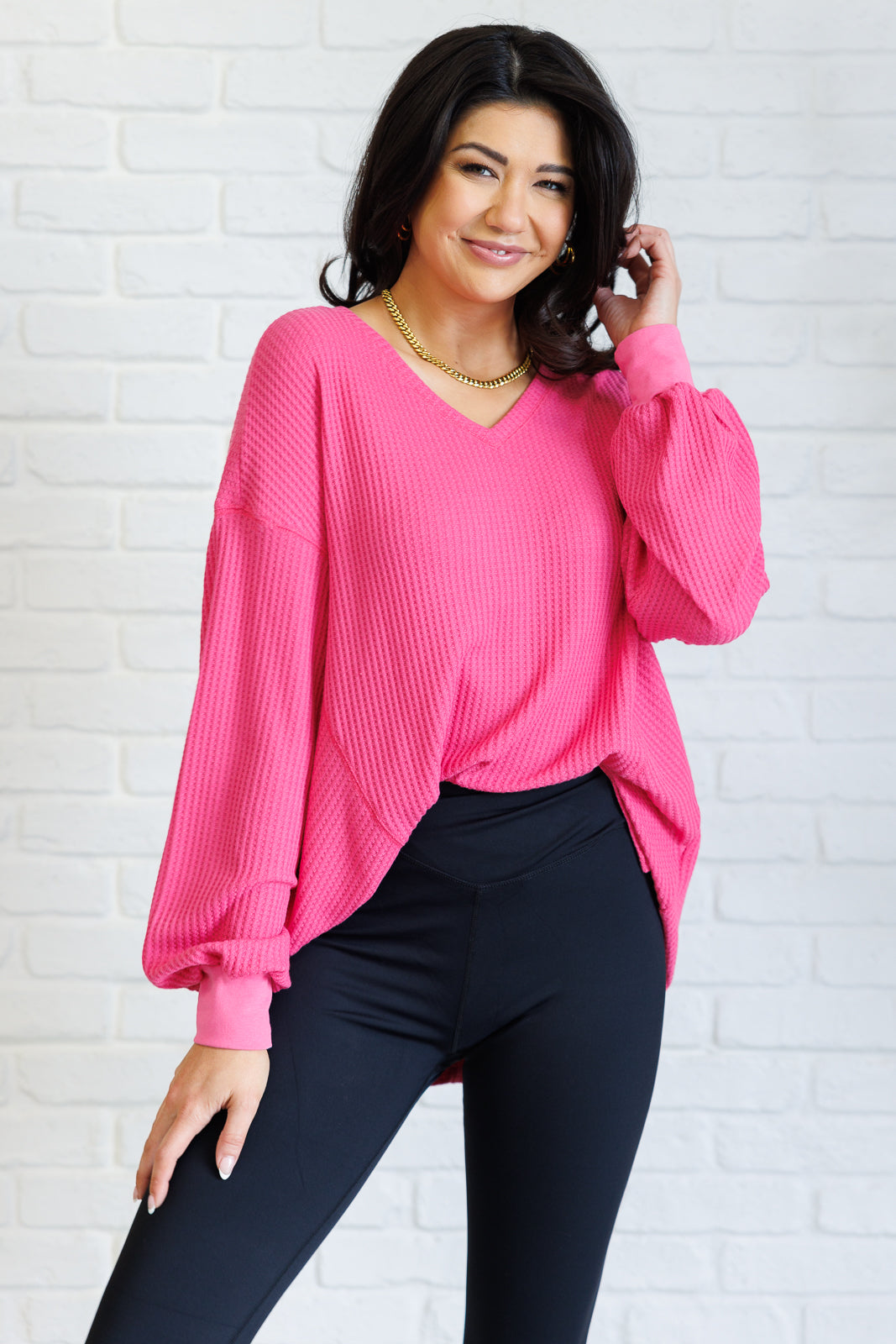 Serene Vibes V-Neck Long Sleeve Top in Pink