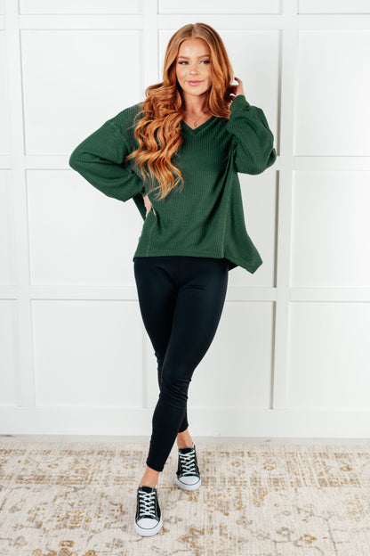 Serene Vibes V-Neck Long Sleeve Top in Green