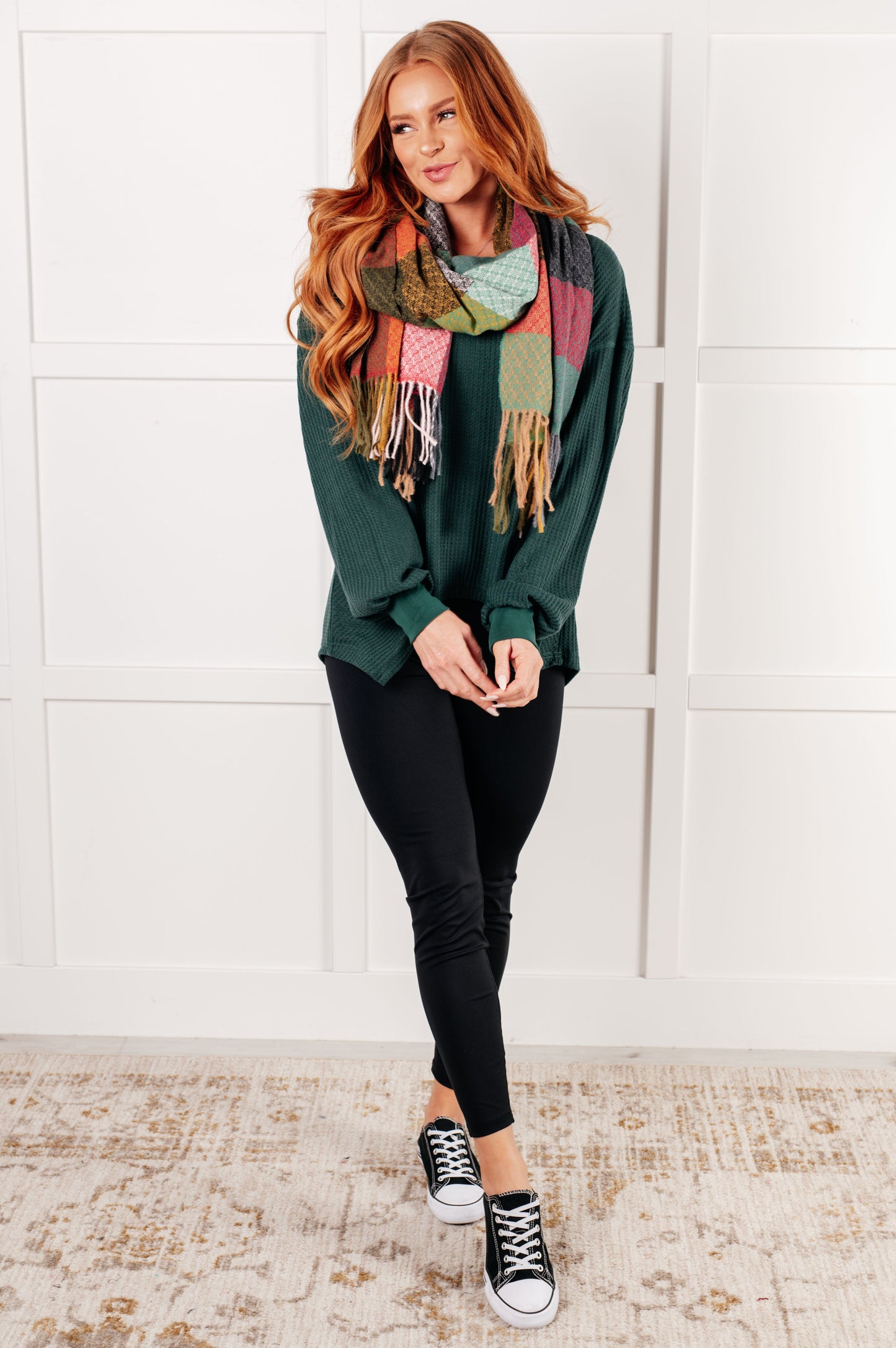 Serene Vibes V-Neck Long Sleeve Top in Green