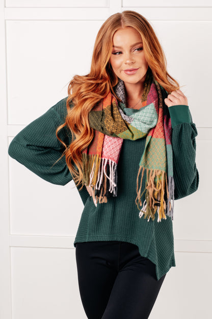 Berry Bliss Checkered Fringe Scarf