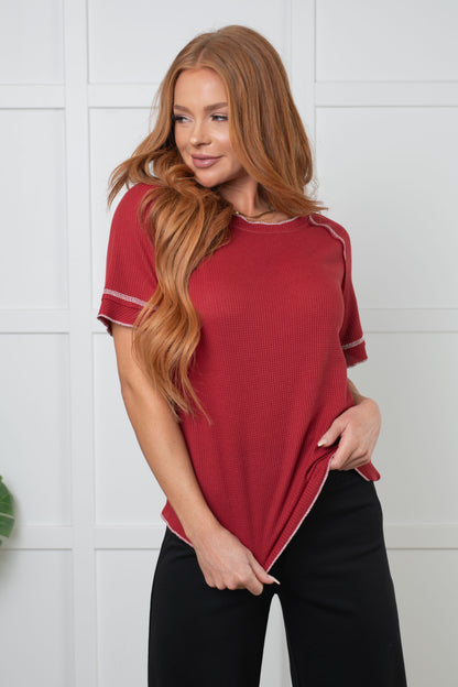 Sweet Obsession Waffle Short Sleeve Tee - Cranberry