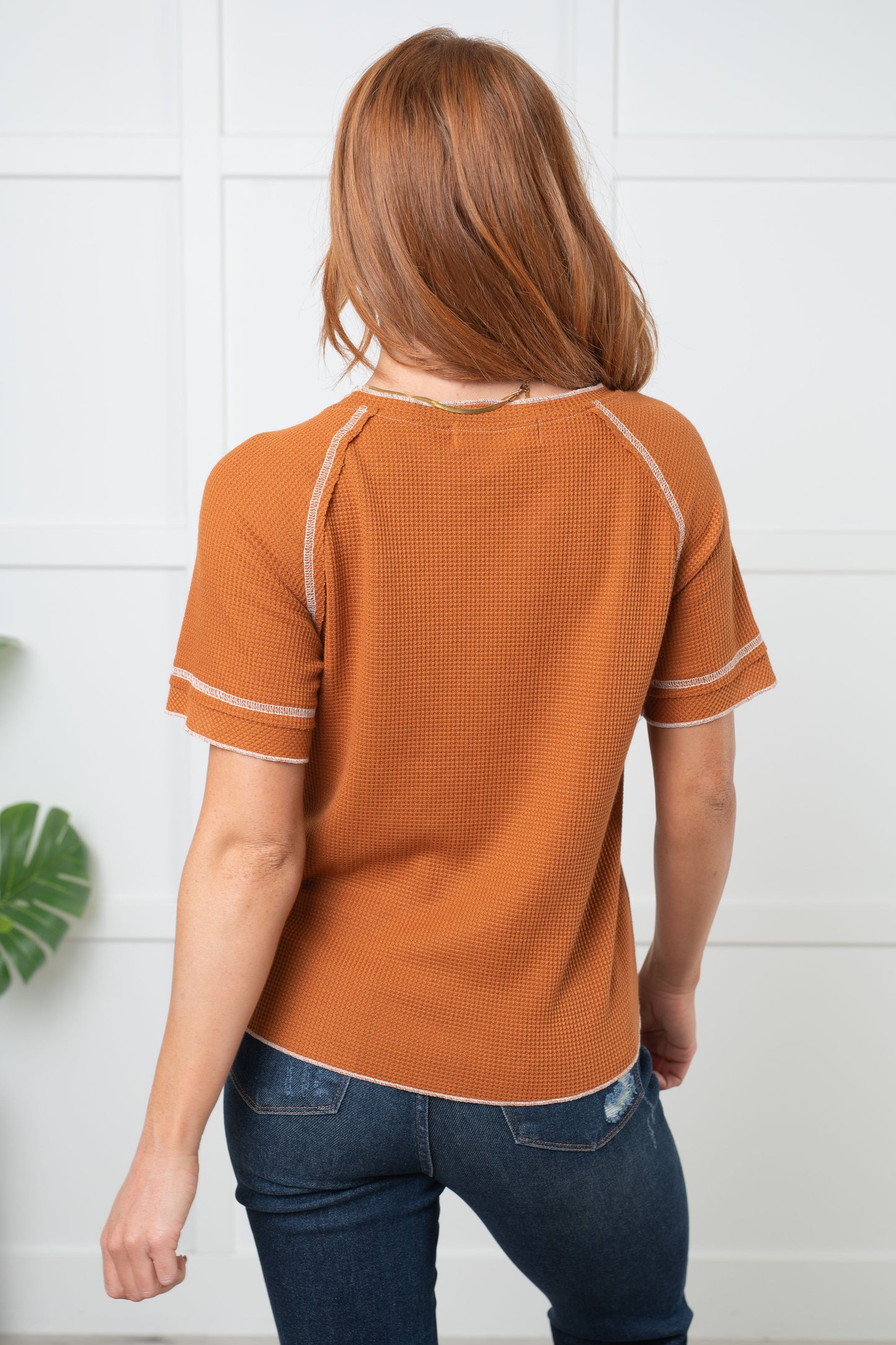 Sweet Obsession Waffle Short Sleeve Tee - Chestnut