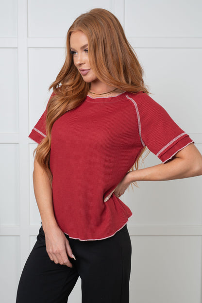 Sweet Obsession Waffle Short Sleeve Tee - Cranberry