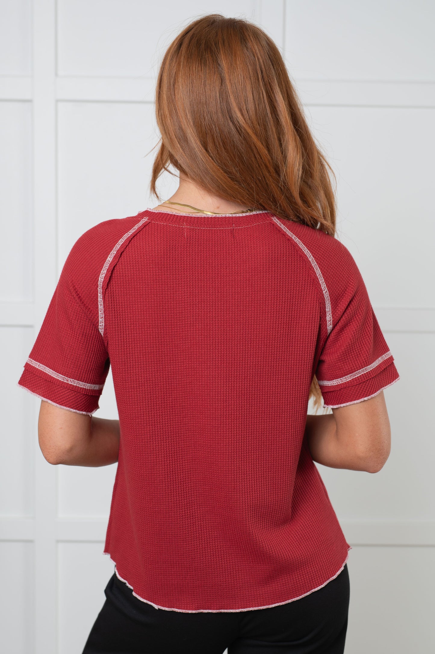 Sweet Obsession Waffle Short Sleeve Tee - Cranberry