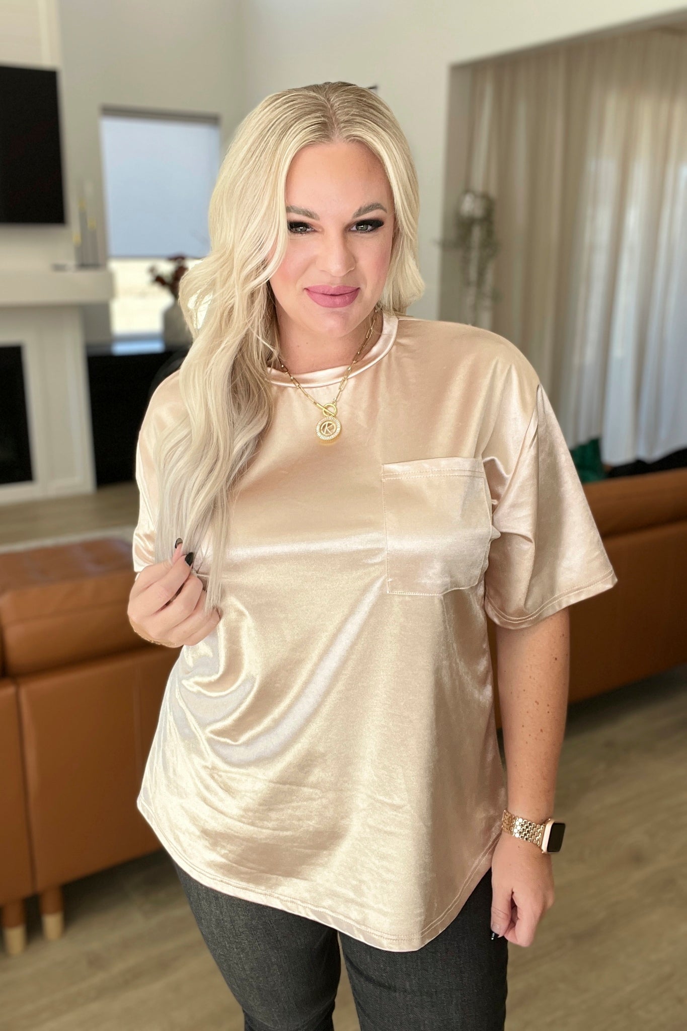 Golden Hour Satin Short Sleeve Top