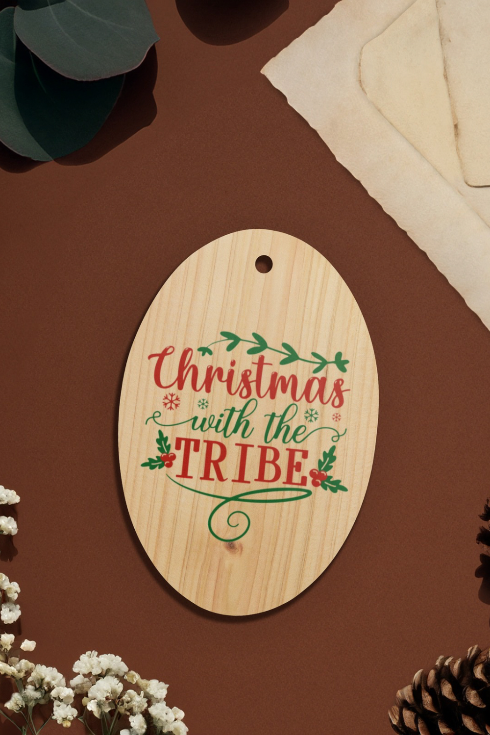 Oval Christmas Tribe Wood Ornament