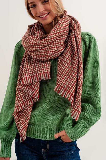 Ruby Geometry Fringe Scarf