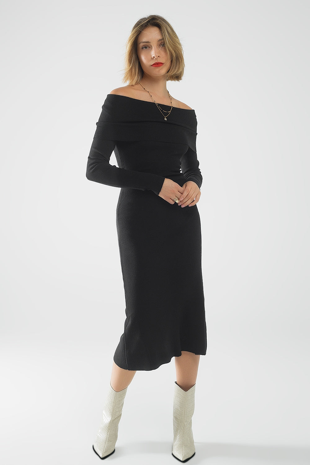 Eclipse Elegance Bardot Maxi Dress - Black