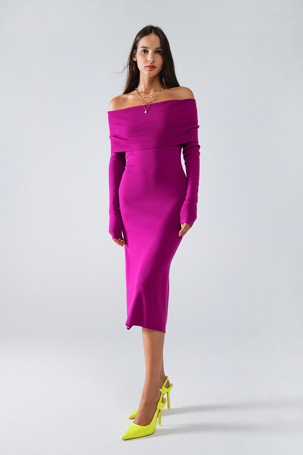 Eclipse Elegance Bardot Maxi Dress - Fuchsia