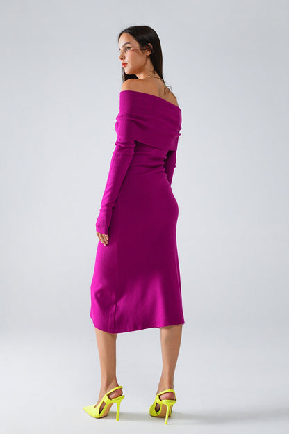 Eclipse Elegance Bardot Maxi Dress - Fuchsia