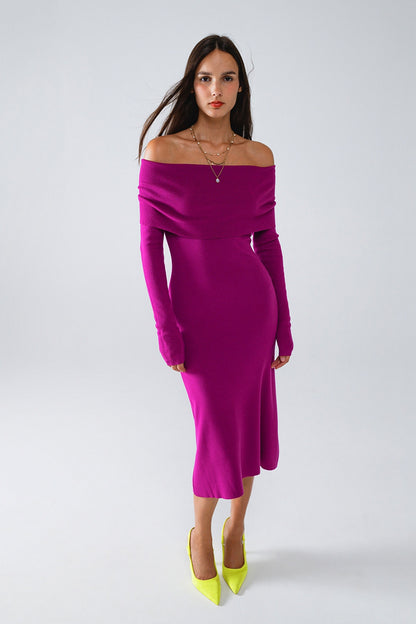 Eclipse Elegance Bardot Maxi Dress - Fuchsia