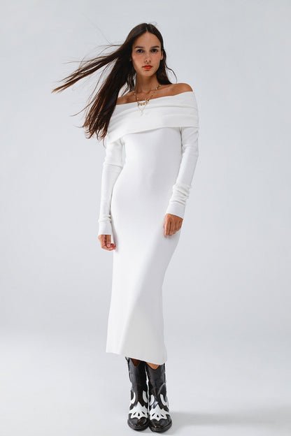 Eclipse Elegance Bardot Maxi Dress - White