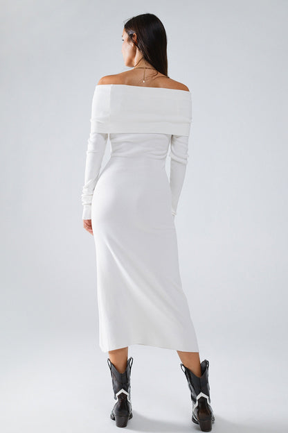 Eclipse Elegance Bardot Maxi Dress - White