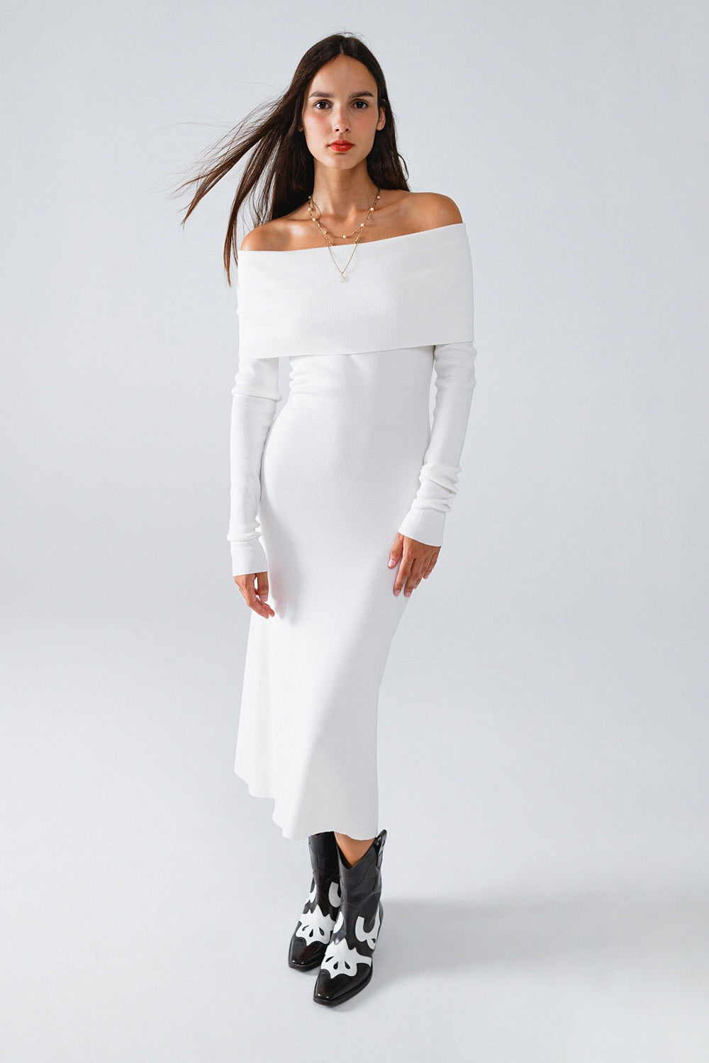 Eclipse Elegance Bardot Maxi Dress - White