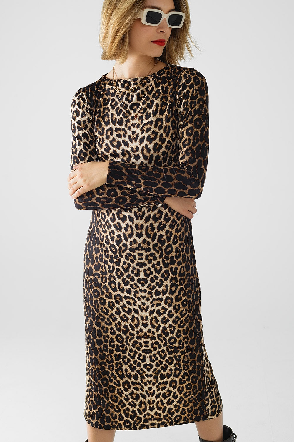 Fierce Elegance Pleated Leopard Dress