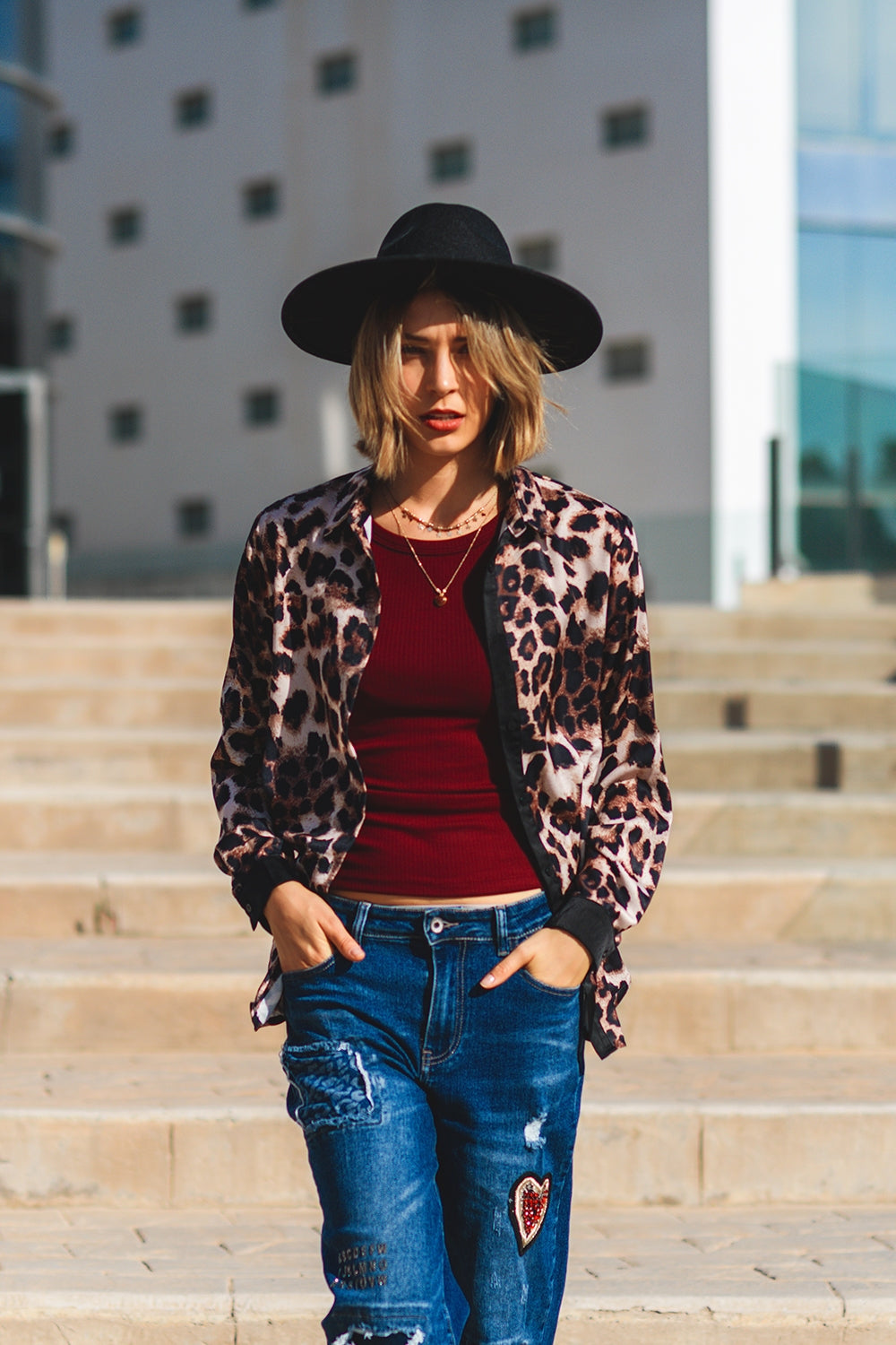 Satin-Trimmed Leopard Blouse