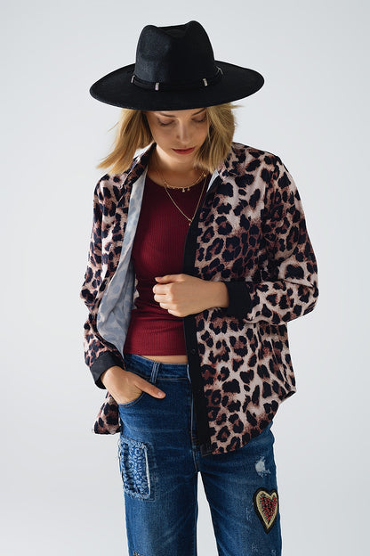 Satin-Trimmed Leopard Blouse