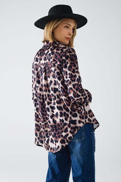 Satin-Trimmed Leopard Blouse