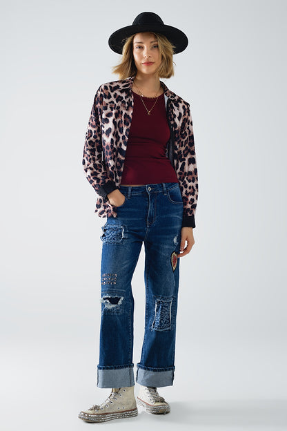 Satin-Trimmed Leopard Blouse