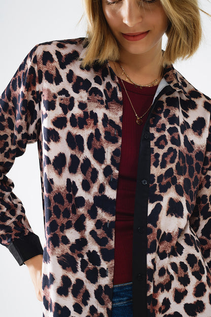 Satin-Trimmed Leopard Blouse