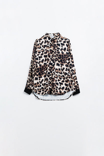 Satin-Trimmed Leopard Blouse