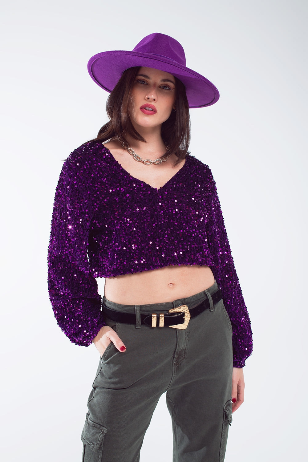 Amethyst Glow Sequin Long Sleeve Top