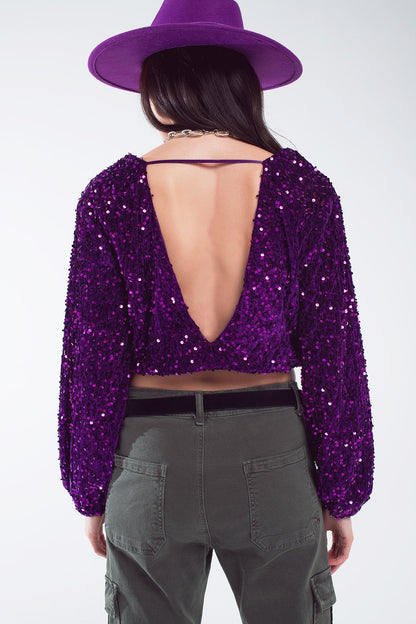 Amethyst Glow Sequin Long Sleeve Top