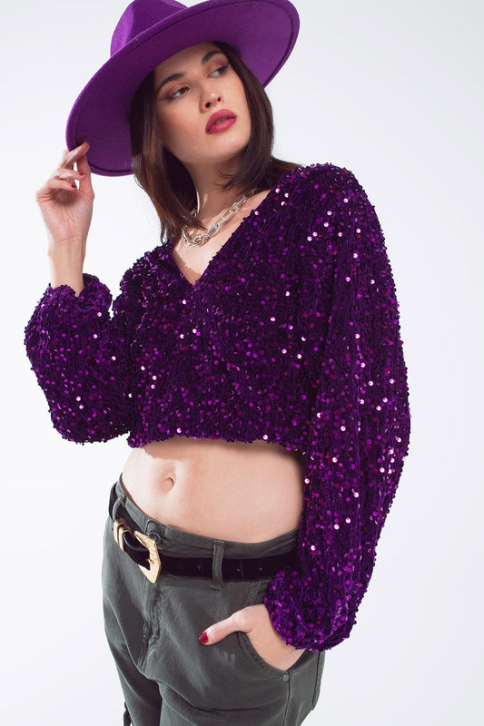 Amethyst Glow Sequin Long Sleeve Top