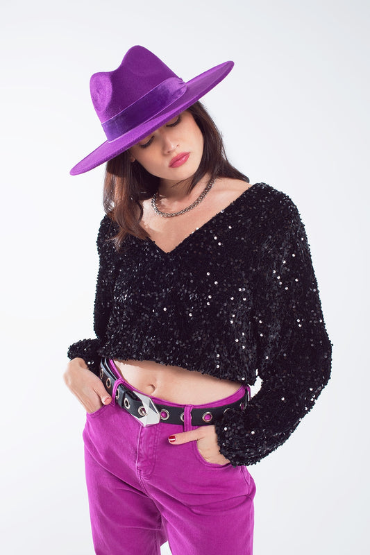 Onyx Glow Sequin Long Sleeve Top